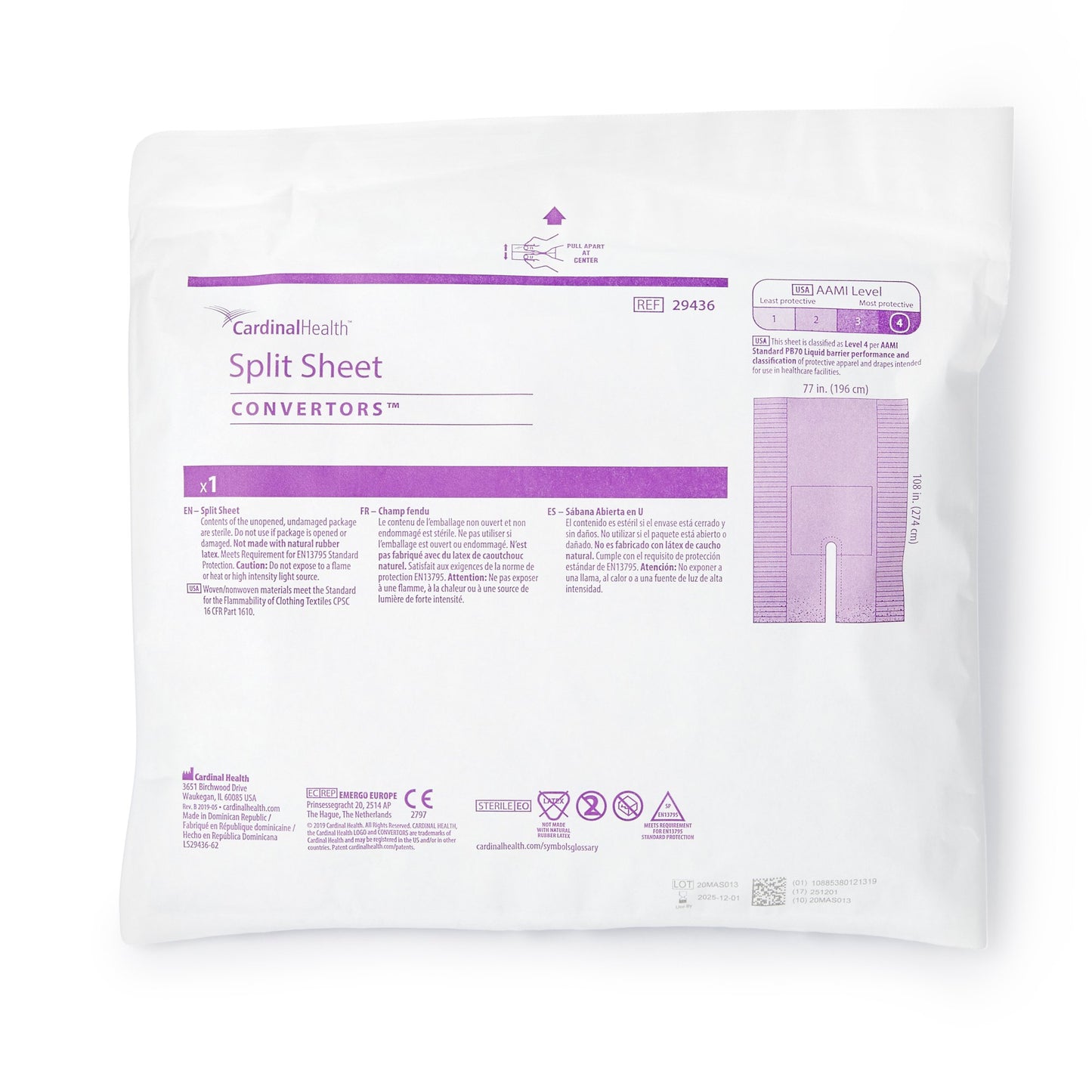Cardinal Health Orthopedic Drape Split Sheet Drape 77 W X 108 L Inch Sterile (277923_CS)