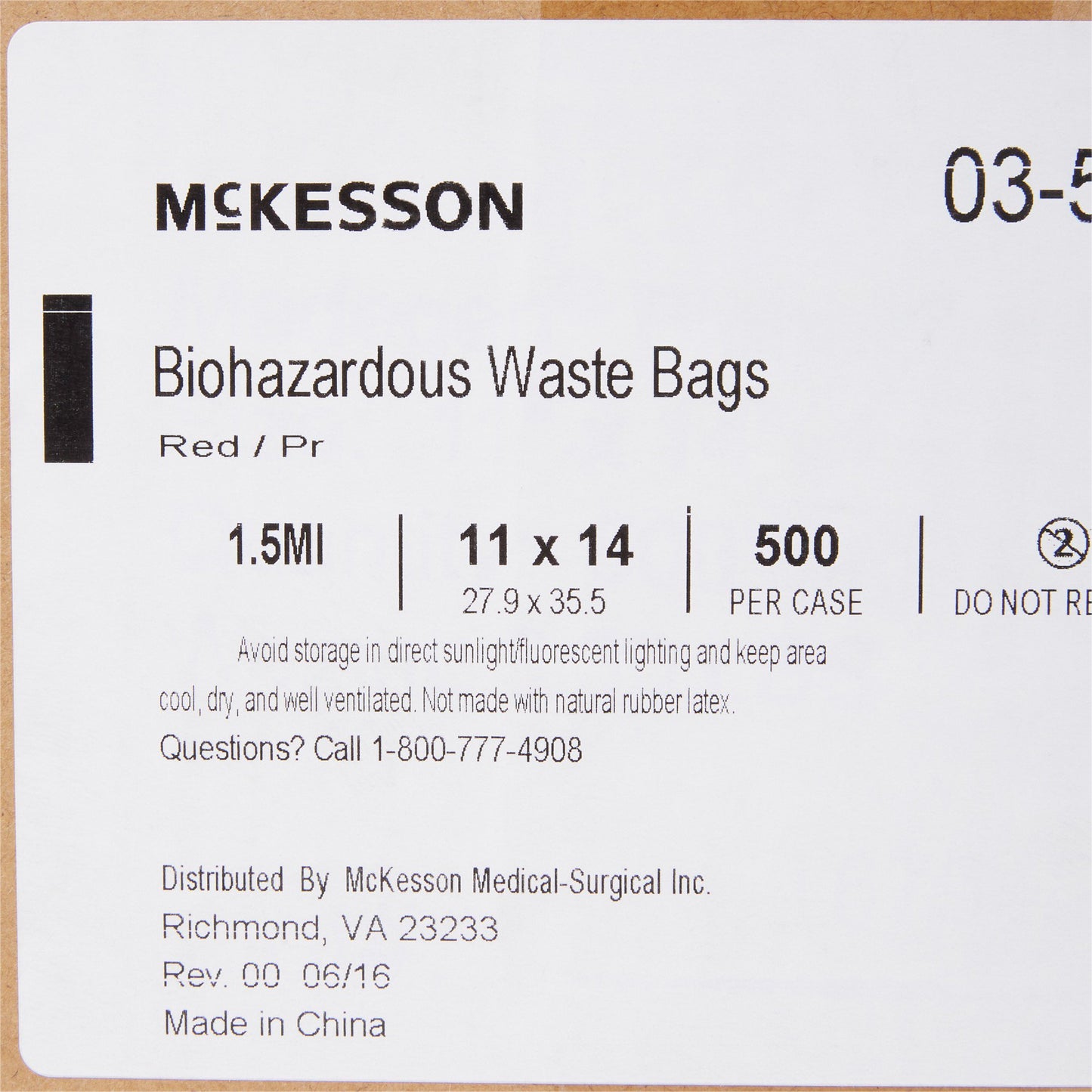 McKesson Biohazard Waste Bag Biohazard Symbol / Infectious Waste 1 to 3 gal. Red 11 X 14 Inch (223411_CS)