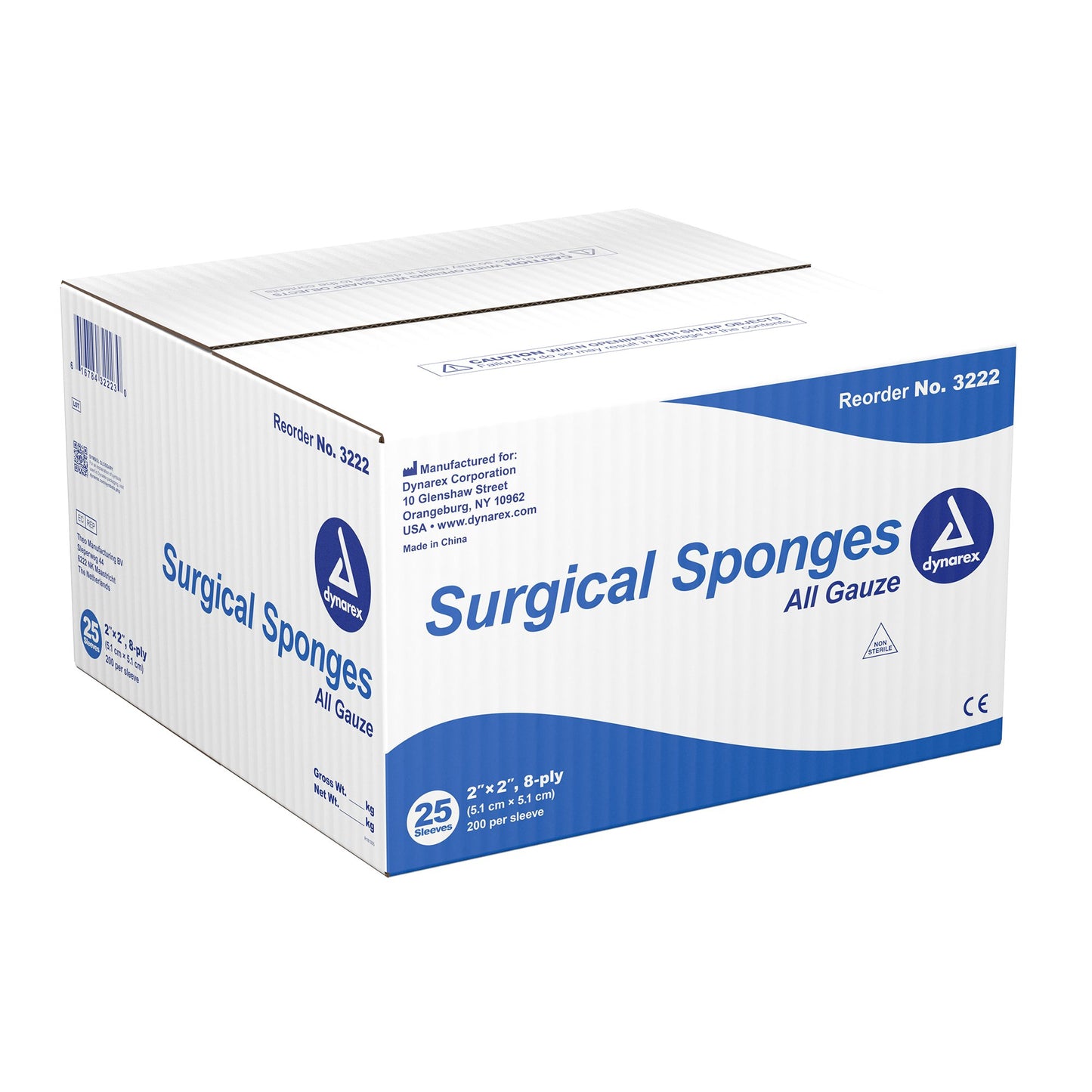 Dynarex® Gauze Sponge 2 X 2 Inch 8-Ply NonSterile 200 per Pack (830702_BX)