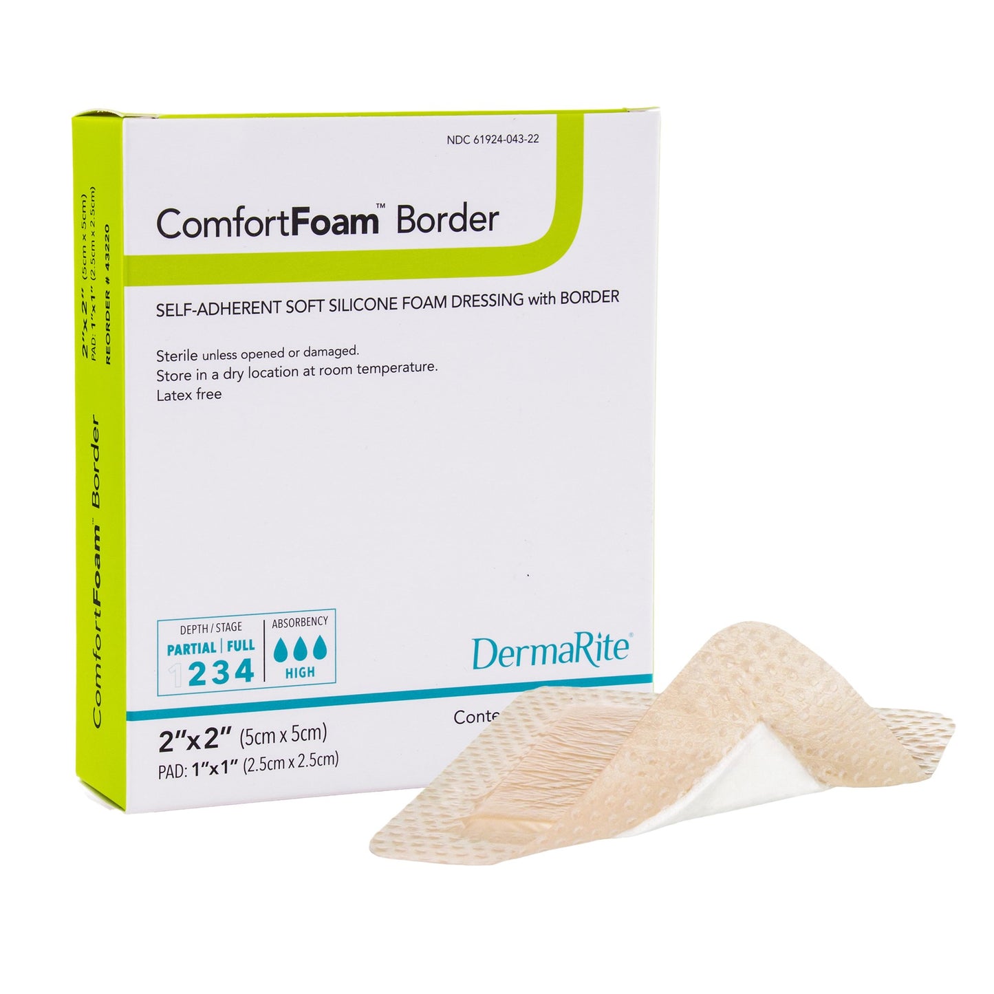 ComfortFoam™ Border Foam Dressing 2 X 2 Inch With Border Waterproof Backing Silicone Adhesive Square Sterile (946465_EA)