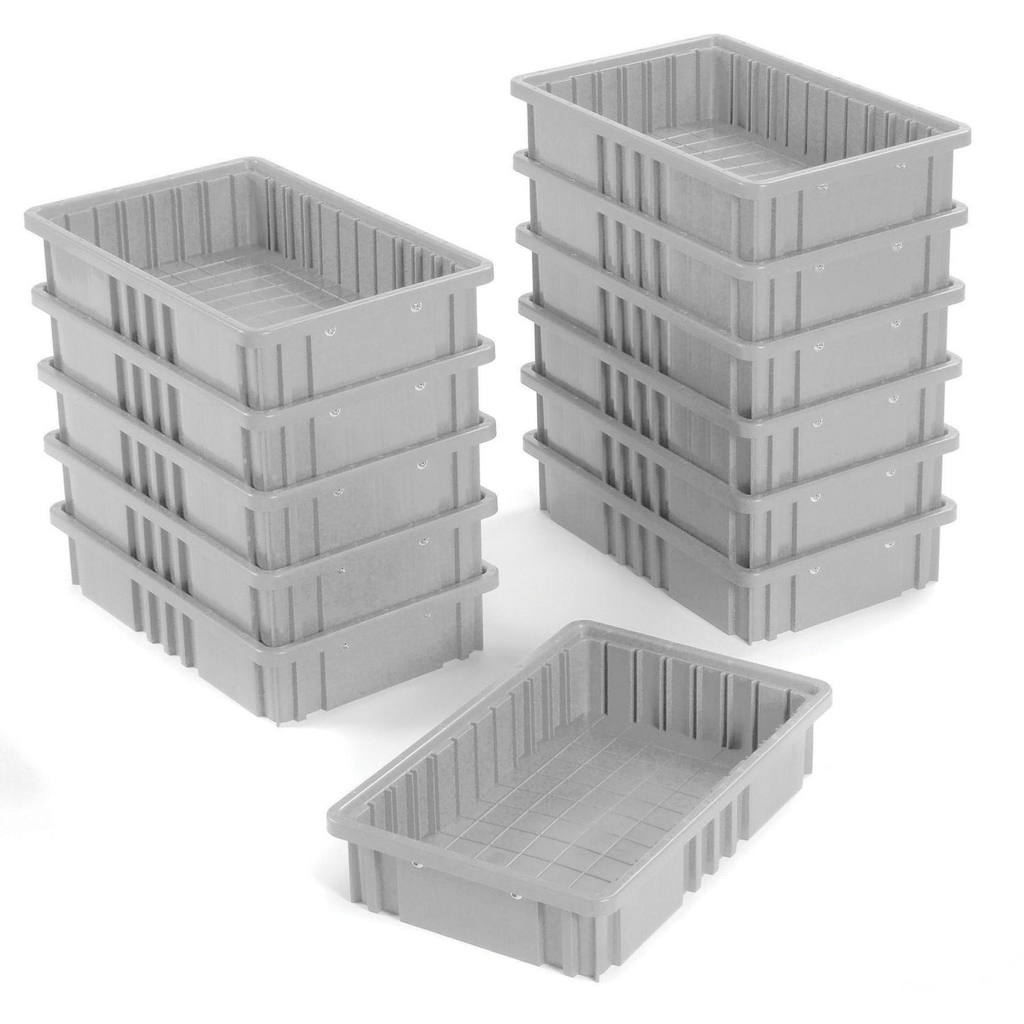 Global Industrial Plastic Dividable Grid Container, 16-1/2"L x 10-7/8"W x 3-1/2"H, Gray (WB334102GY)