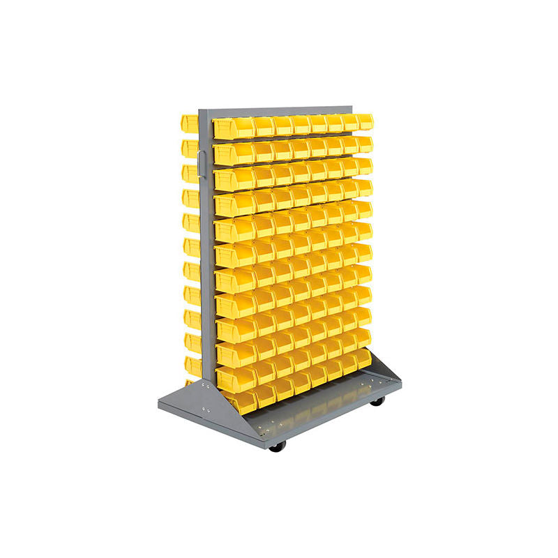 Global Industrial Double Sided Mobile Floor Rack w/ 192(B) Blue Bins, 36"W x 25-1/2"D x 55"H (WB550170BL)