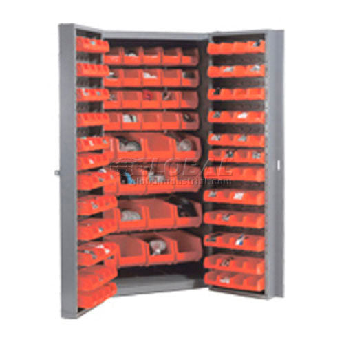 Global Industrial Bin Cabinet Deep Door - 156 Red Bins, 16-Gauge Unassembled Cabinet 38x24x72 (WB662143RD)