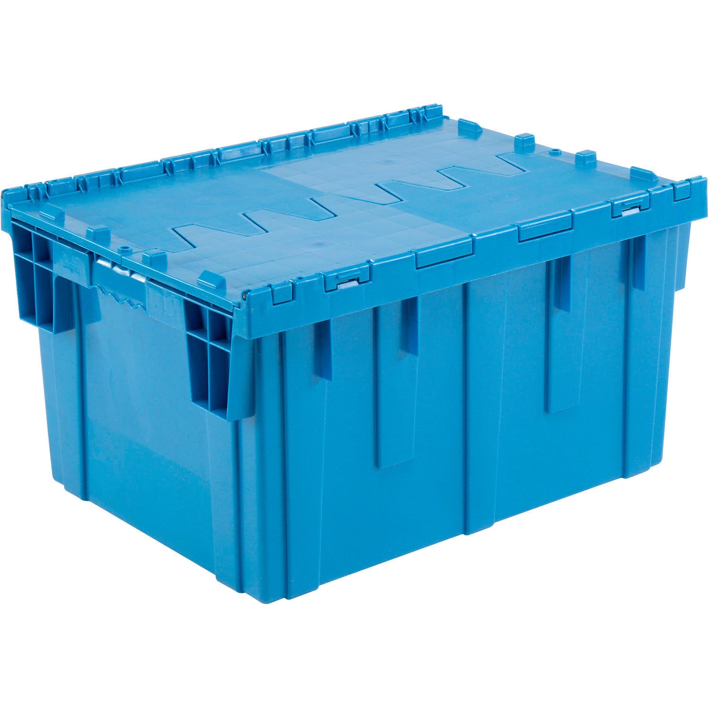 Global Industrial Plastic Attached Lid Shipping & Storage Tote, 28-1/8"x20-3/4"x15-5/8", Blue (WB238148BL)