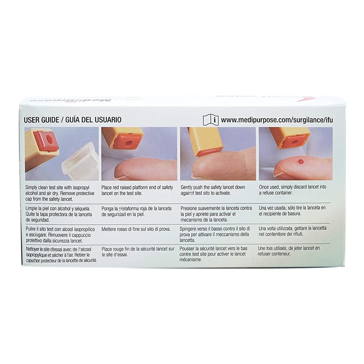 Surgilance® Safety Lancet 18 Gauge Retractable Push Button Activation Finger (445549_BX)