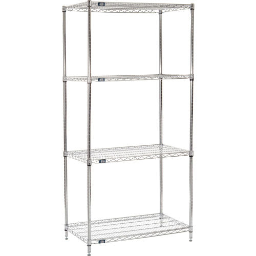 Nexel 4 Shelf, Chrome Wire Shelving Unit, Starter, 36"W x 21"D x 74"H (WB796161)