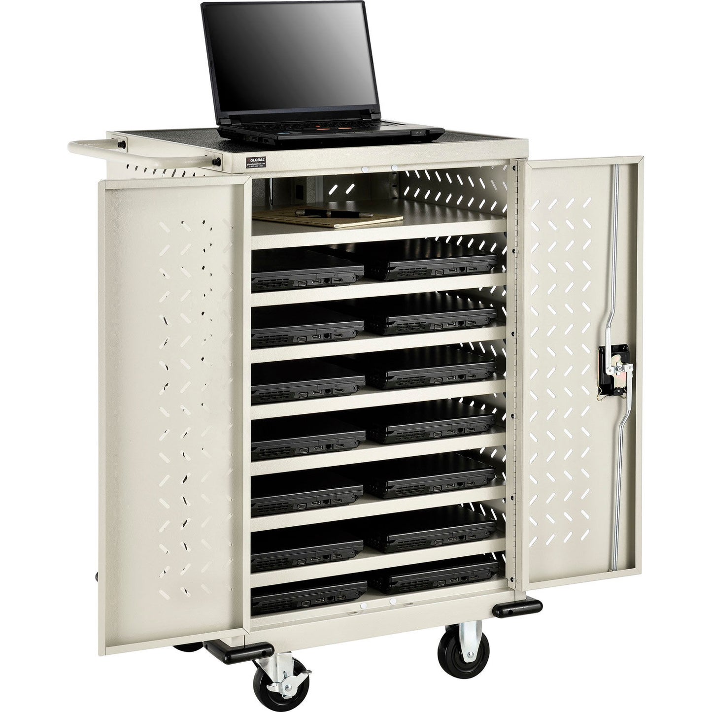Global Industrial Mobile Charging Cart for 12 Chromebooks and Tablets, Putty, Unassembled (WB985748)