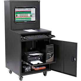 Global Industrial Mobile Heavy-Duty LCD Computer Cabinet, Black, Unassembled (WB249190JBK)
