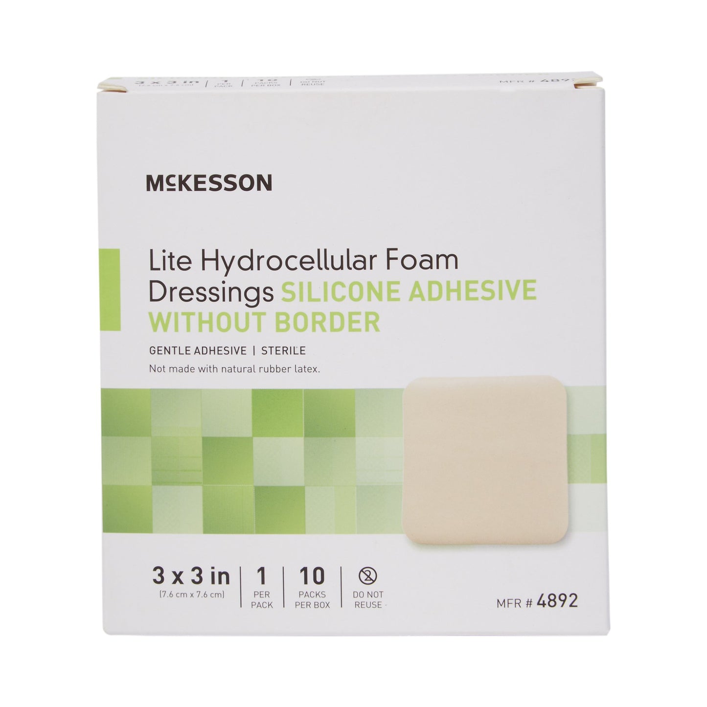 McKesson Lite Thin Foam Dressing 3 X 3 Inch Without Border Film Backing Silicone Gel Adhesive Square Sterile (1083092_EA)