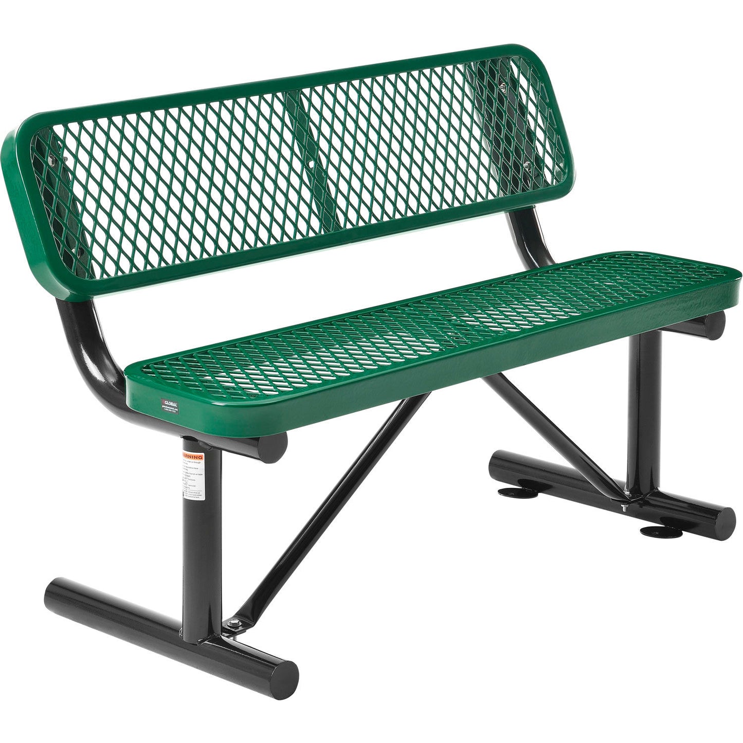 Global Industrial 4' Outdoor Steel Bench w/ Backrest, Expanded Metal, Green (WB695743GN)