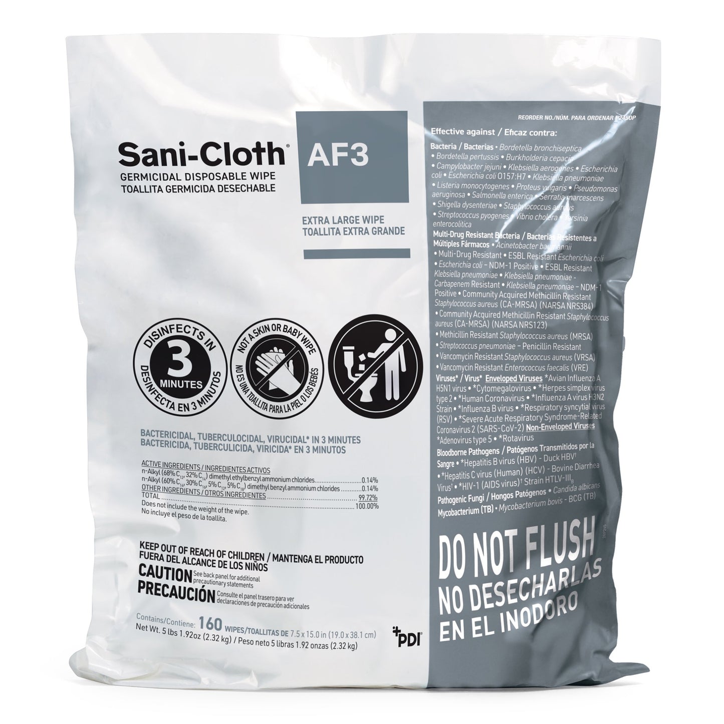Sani-Cloth® AF3 Surface Disinfectant Cleaner Refill Premoistened Germicidal Manual Pull Wipe 160 Count Bag Mild Scent NonSterile (876339_CS)