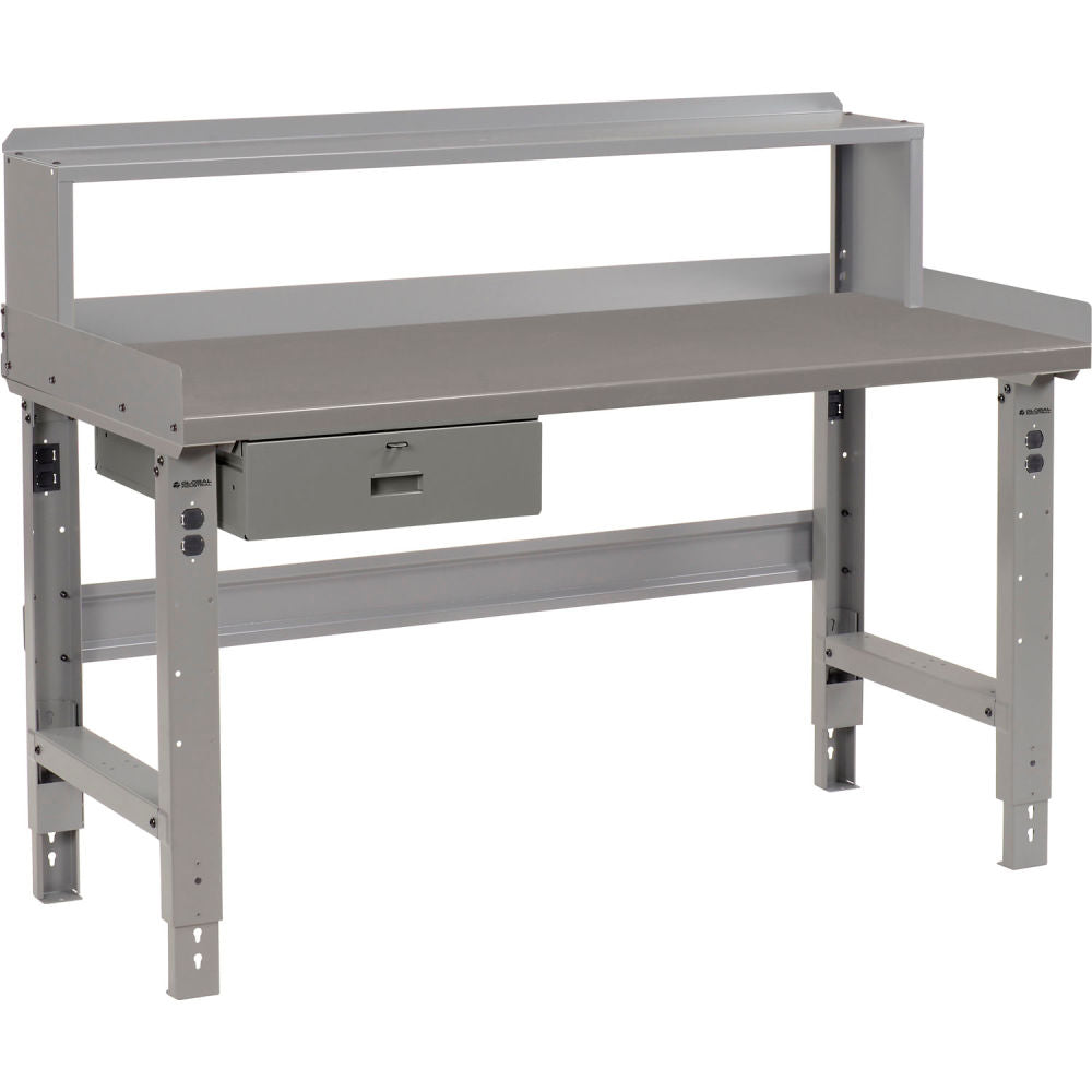 Global Industrial Workbench w/ Steel Square Edge Top & Riser, 72"W x 30"D, Gray (WB318712)