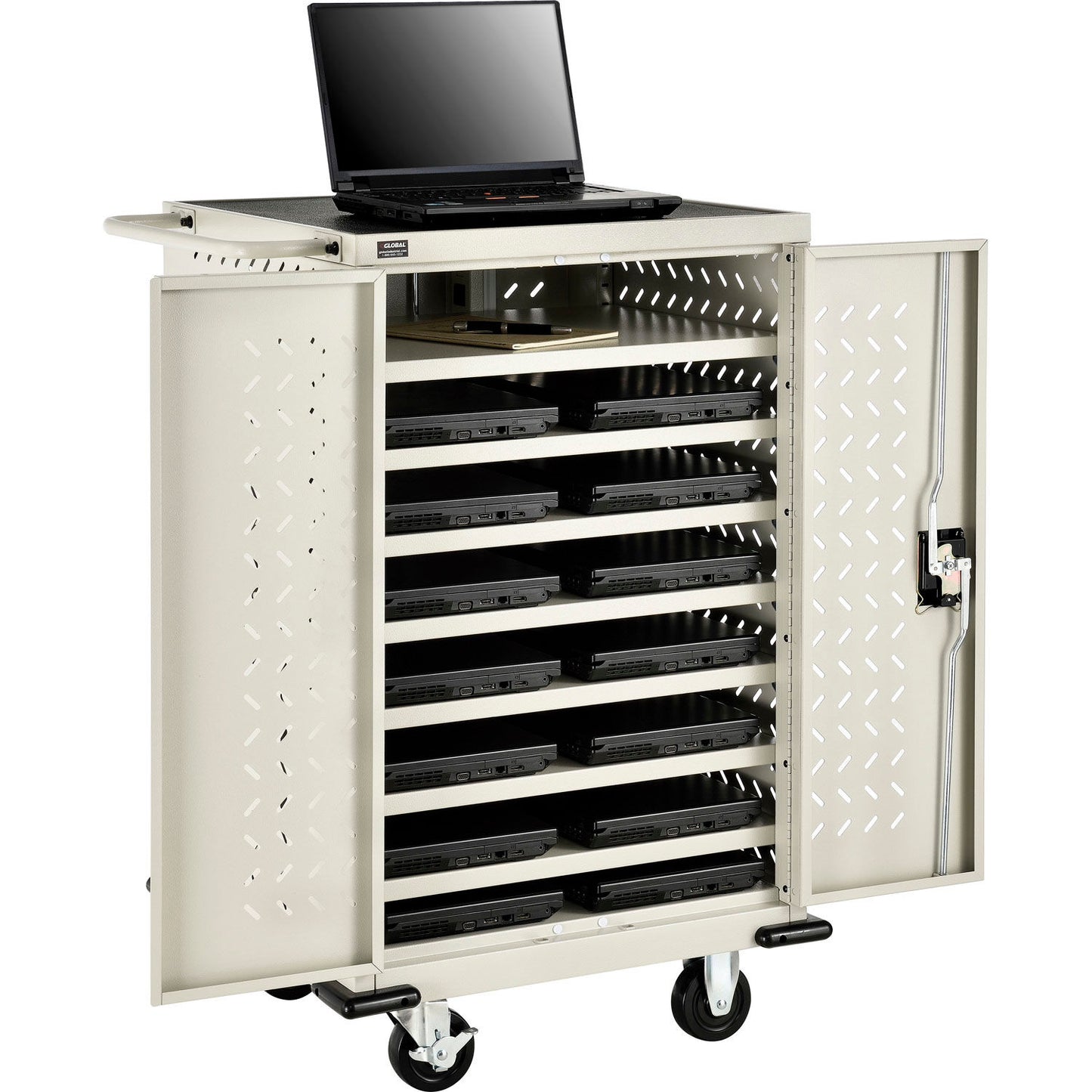 Global Industrial Mobile Charging Cart for 12 Chromebooks and Tablets, Putty, Assembled (WB985748PYA)