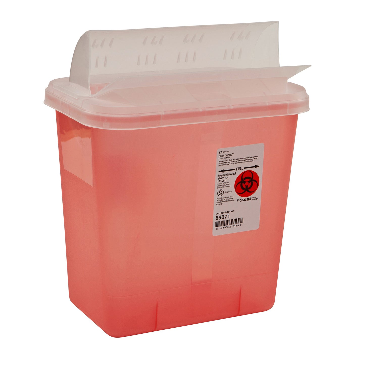 SharpSafety™ Sharps Container Translucent Red Base 10 H X 10-1/2 W X 7-1/4 D Inch Horizontal Entry 2 Gallon (191568_CS)