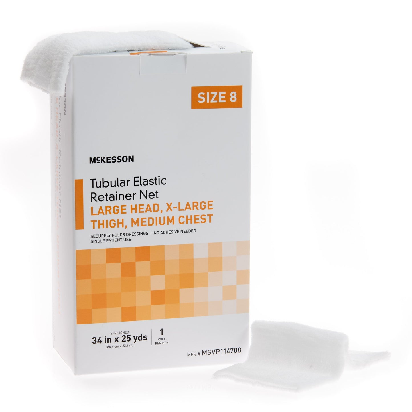 McKesson Elastic Net Retainer Dressing Tubular Elastic 34 Inch X 25 Yard (86.4 cm X 22.9 m) Size 8 White Large Head / X-Large Thigh / Medium Chest NonSterile (1113352_CS)