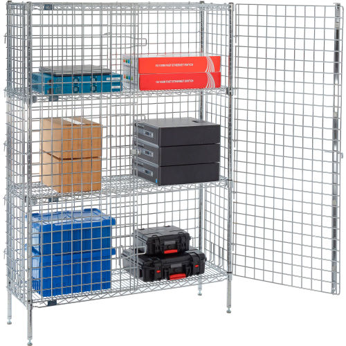 Nexel 1-Tier 2 Door Security Wire Shelving Unit, 2 Shelf, 36"Wx14"Dx66"H, Chrome, Unassembled (WB320923C2)