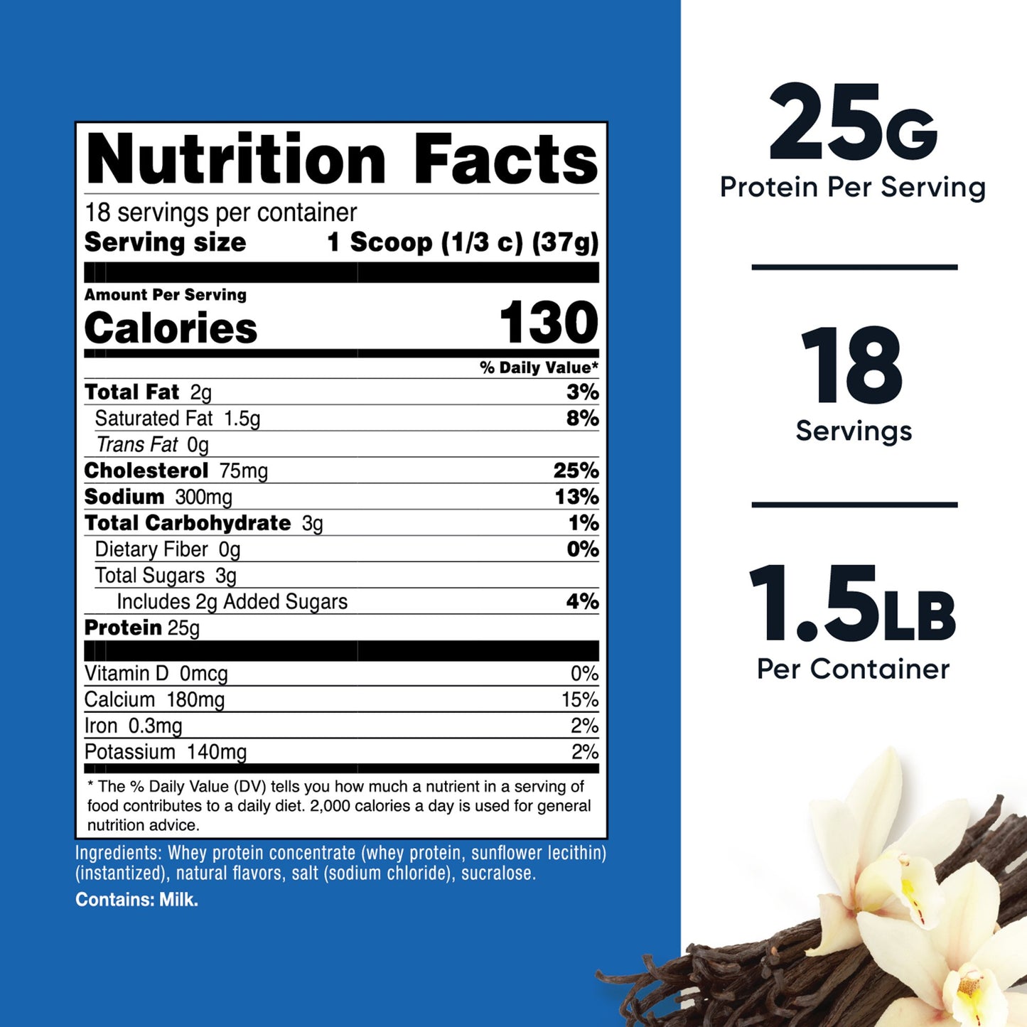 Nutricost Whey Protein Concentrate Oral Supplement Vanilla Flavor Powder 1.5 lb. Canister (1270266_CS)