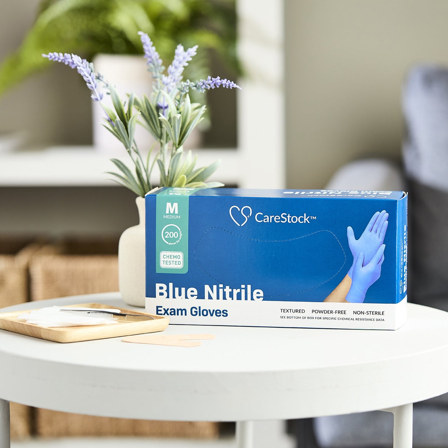 CareStock™ Exam Glove Medium NonSterile Nitrile Standard Cuff Length Textured Fingertips Blue Chemo Tested (1230897_BX)