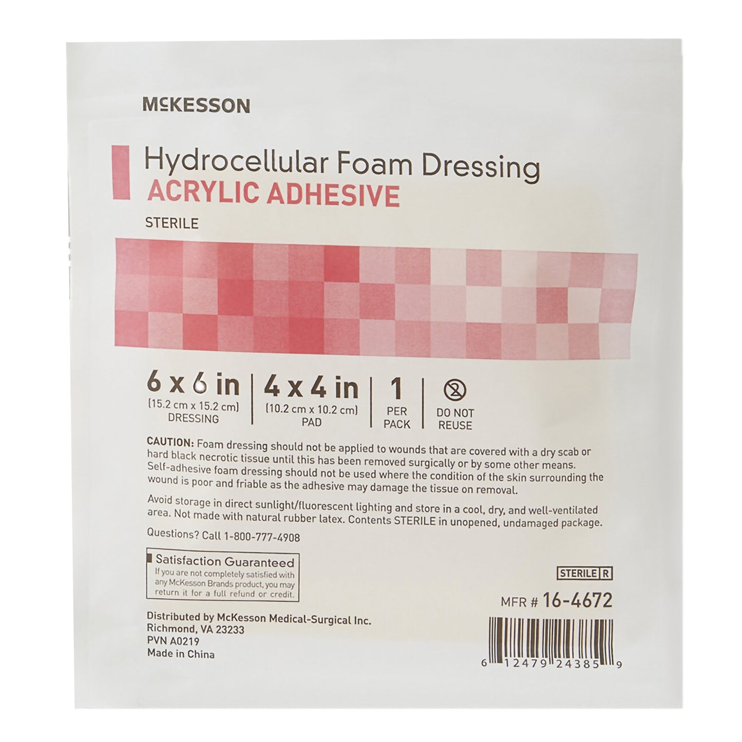 McKesson Foam Dressing 6 X 6 Inch With Border Film Backing Acrylic Adhesive Square Sterile (1138299_EA)