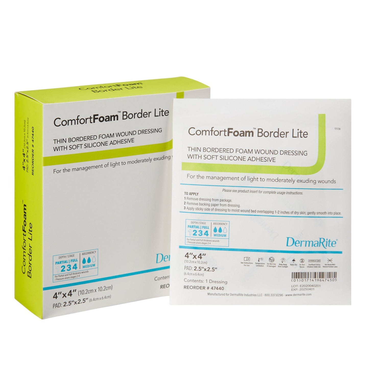 ComfortFoam™ Border Lite Thin Foam Dressing 4 X 4 Inch With Border Waterproof Backing Silicone Adhesive Square Sterile (1003181_BX)