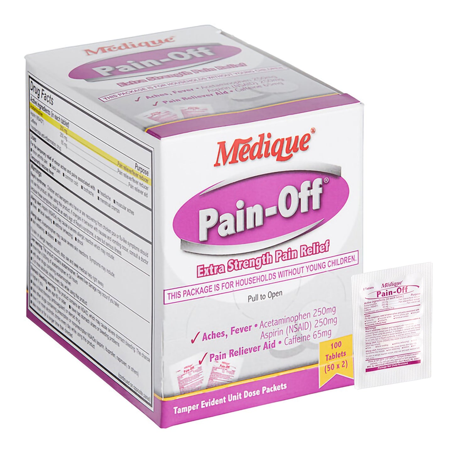 Pain-Off® Pain Relief 250 mg - 250 mg - 65 mg Strength Acetaminophen / Aspirin / Caffeine Tablet 100 per Box (1232803_CS)