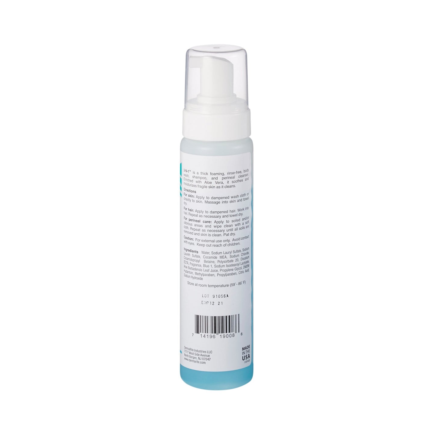DermaRite® 3-N-1™ Rinse-Free Body Wash Foaming 7.5 oz. Pump Bottle Mild Scent (470148_EA)