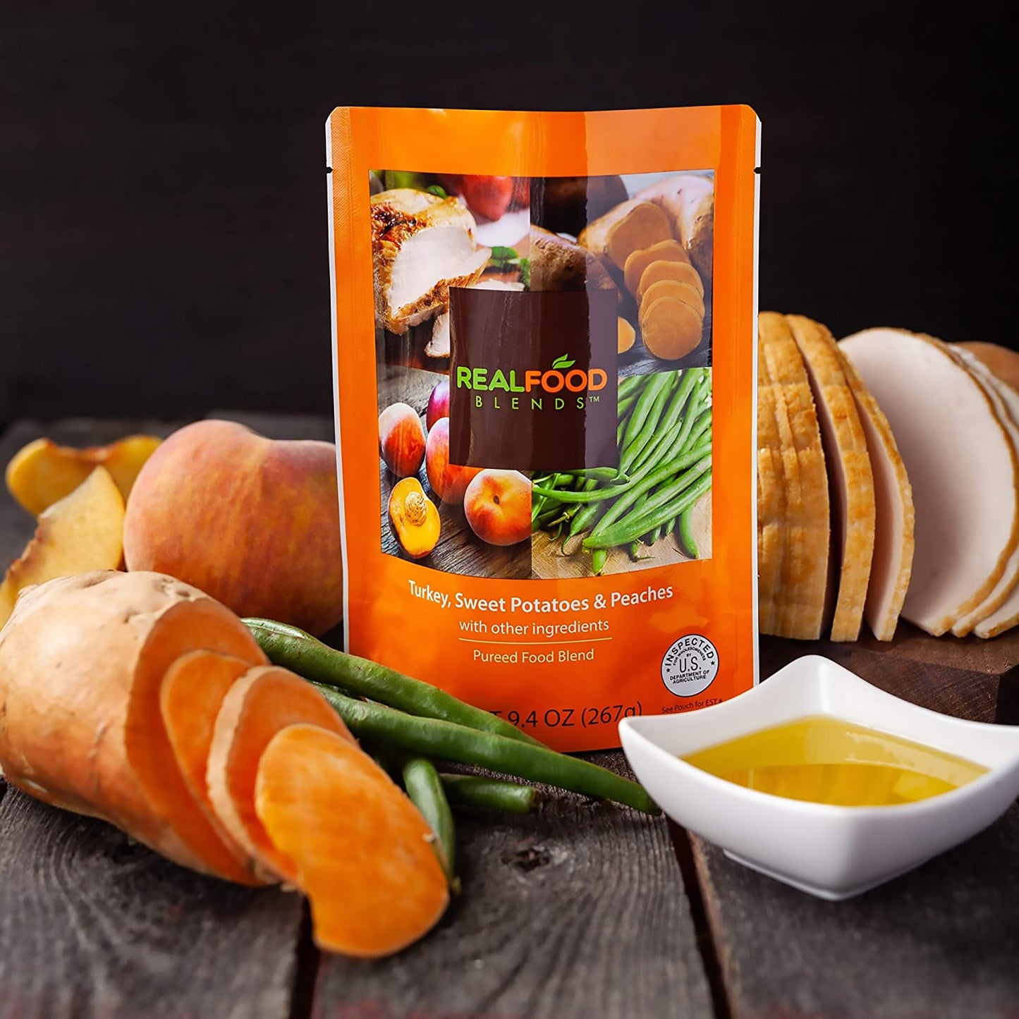 Real Food Blends® Tube Feeding Formula Turkey / Sweet Potatoes / Peaches Flavor Liquid 9.4 oz. Pouch (1120076_EA)