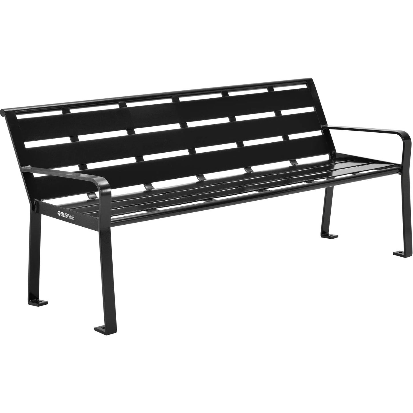 Global Industrial 6' Outdoor Horizontal Steel Slat Park Bench w/ Back, Black (WB436975BK)