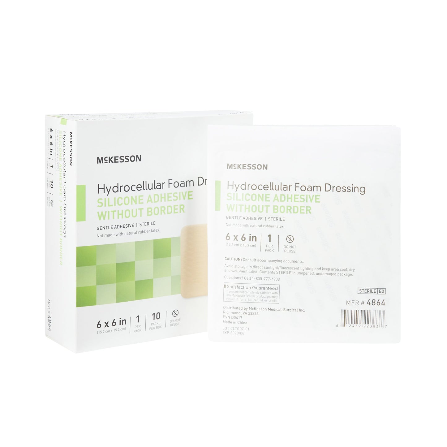 McKesson Foam Dressing 6 X 6 Inch Without Border Film Backing Silicone Gel Adhesive Square Sterile (1083087_BX)