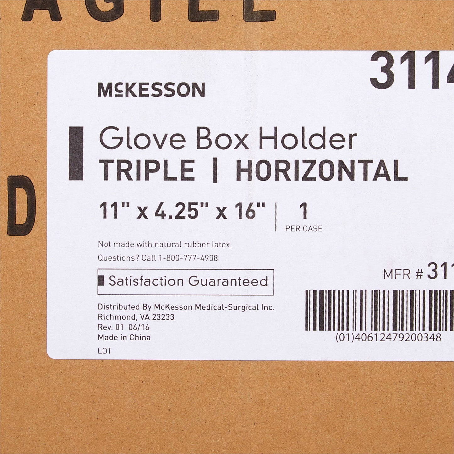 McKesson Glove Box Holder Horizontal Mounted 3-Box Capacity Clear 4-1/4 X 11 X 16 Inch Plastic (883765_EA)
