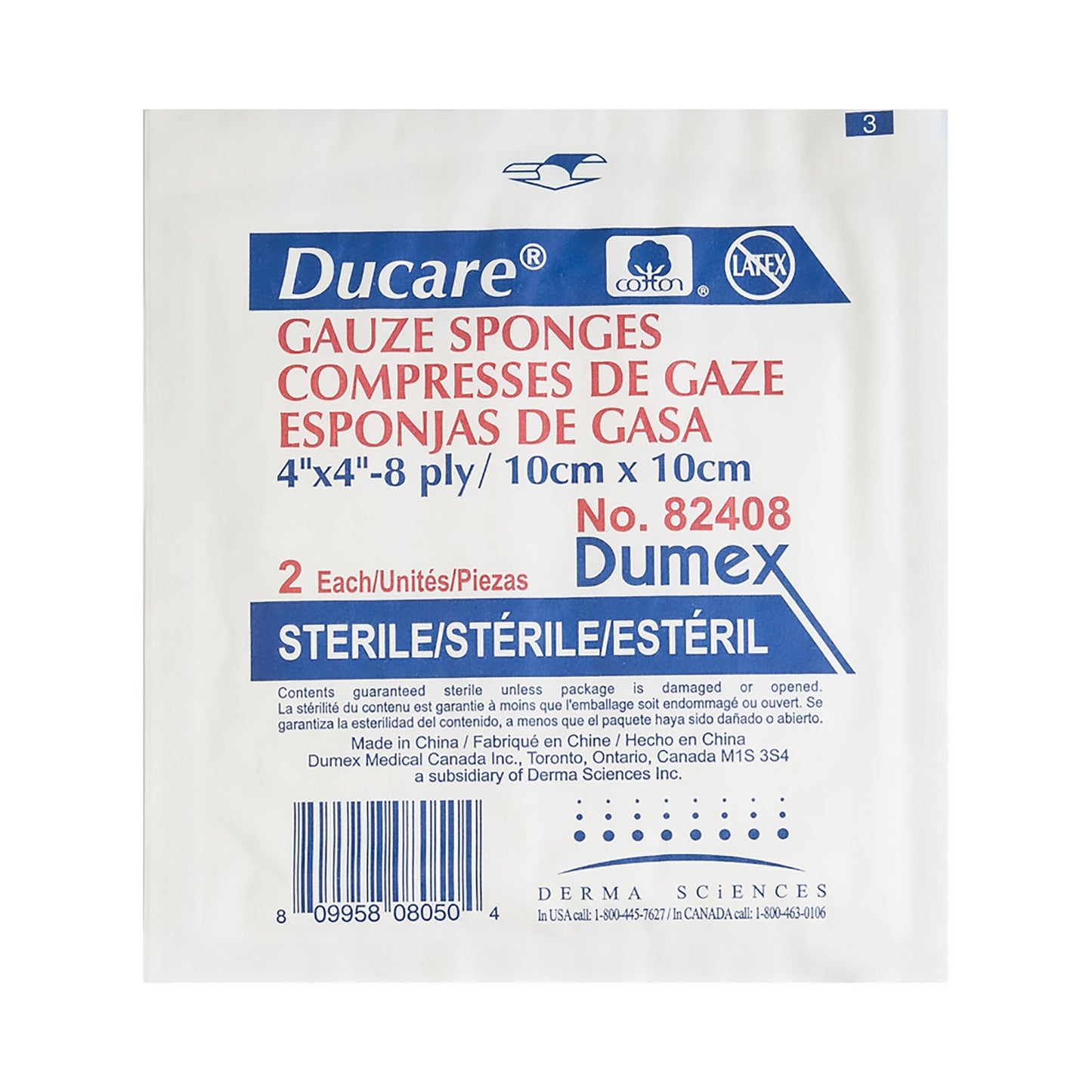 Ducare Gauze Sponge 4 X 4 Inch 8-Ply Sterile 2 per Pack (645792_BX)