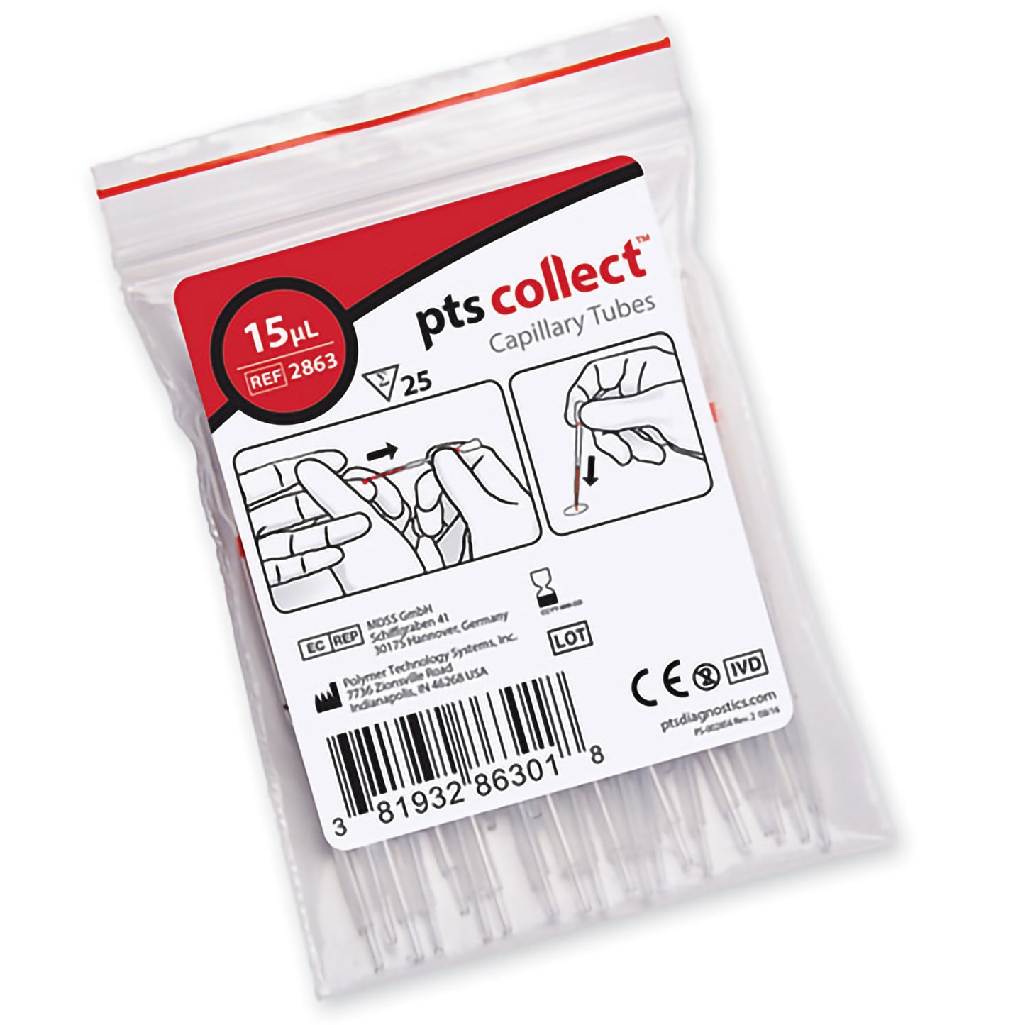 PTS Diagnostics Capillary Blood Collection Tube Plain 15 µL Without Closure Glass Tube (957810_BG)