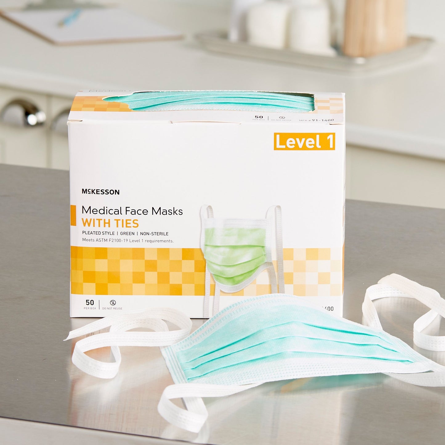 McKesson Surgical Mask Anti-fog ASTM Level 1 Tie Closure One Size Fits Most (206486_CS)