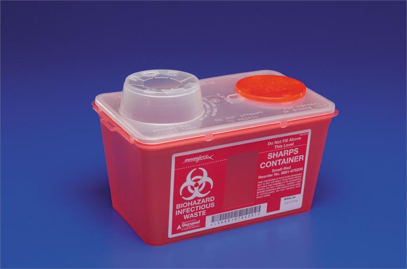 Monoject™ Sharps Container Red Base 17-7/10 H X 6-3/4 W X 10-1/2 D Inch Vertical Entry 3.5 Gallon (163410_CS)