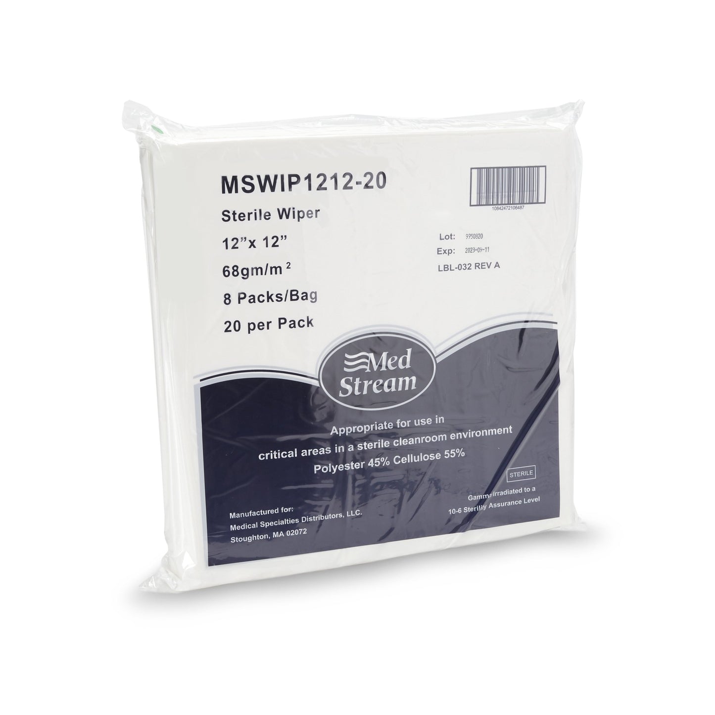 McKesson Cleanroom Wipe ISO Class 5 20 Count Bag 12 X 12 Inch Sterile Disposable (1139247_PK)