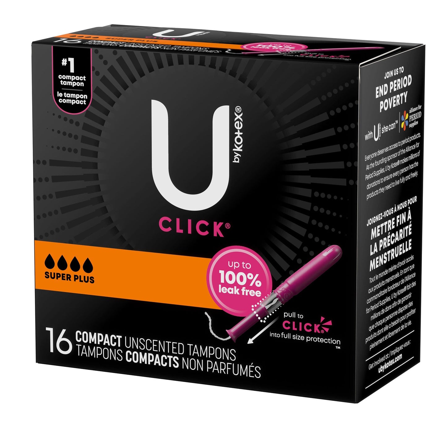 U by Kotex® Click® Tampon Super Plus Absorbency Plastic Applicator Individually Wrapped (1184200_PK)