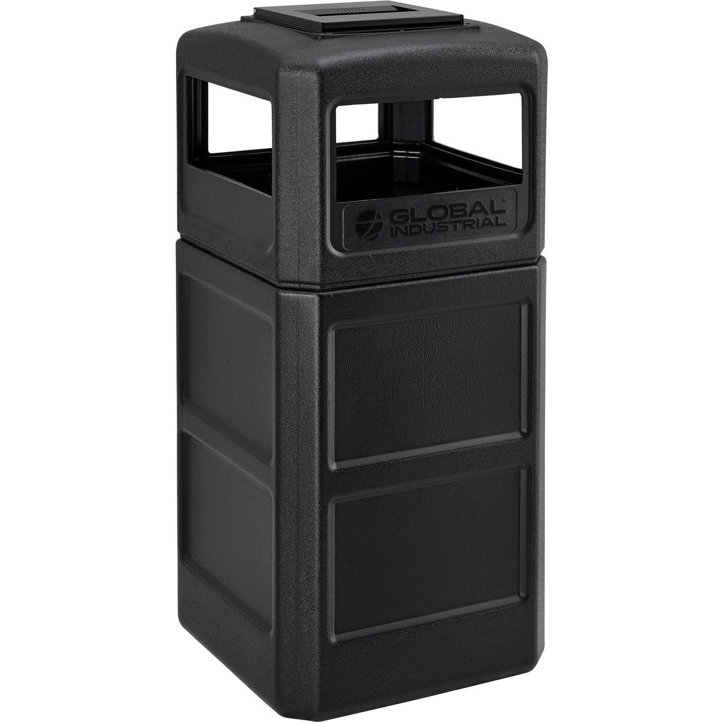 Global Industrial Square Plastic Waste Receptacle With Ashtray Lid, 42 Gallon, Black (WB641540BK)