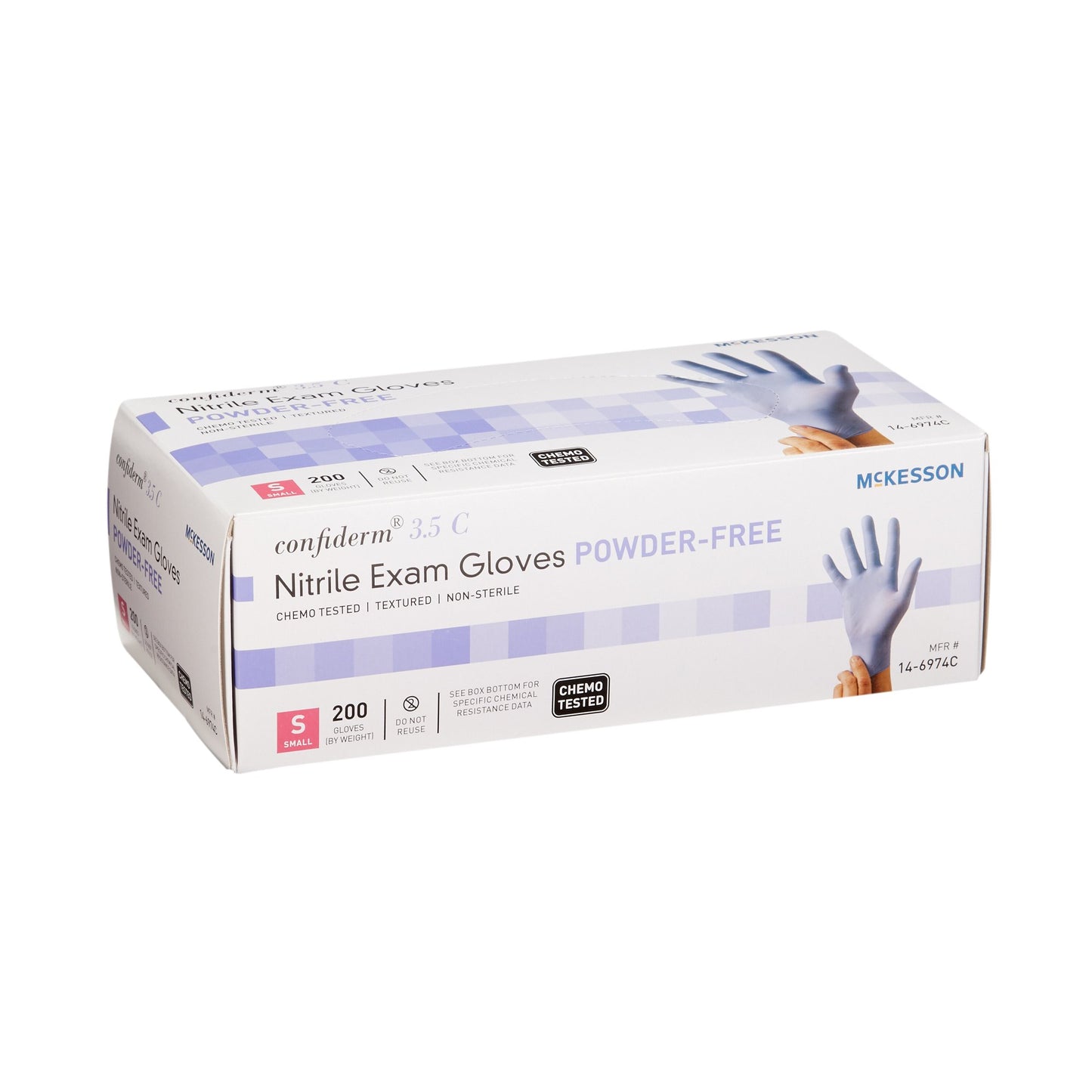 McKesson Confiderm® 3.5C Exam Glove Small NonSterile Nitrile Standard Cuff Length Textured Fingertips Blue Chemo Tested (765874_BX)