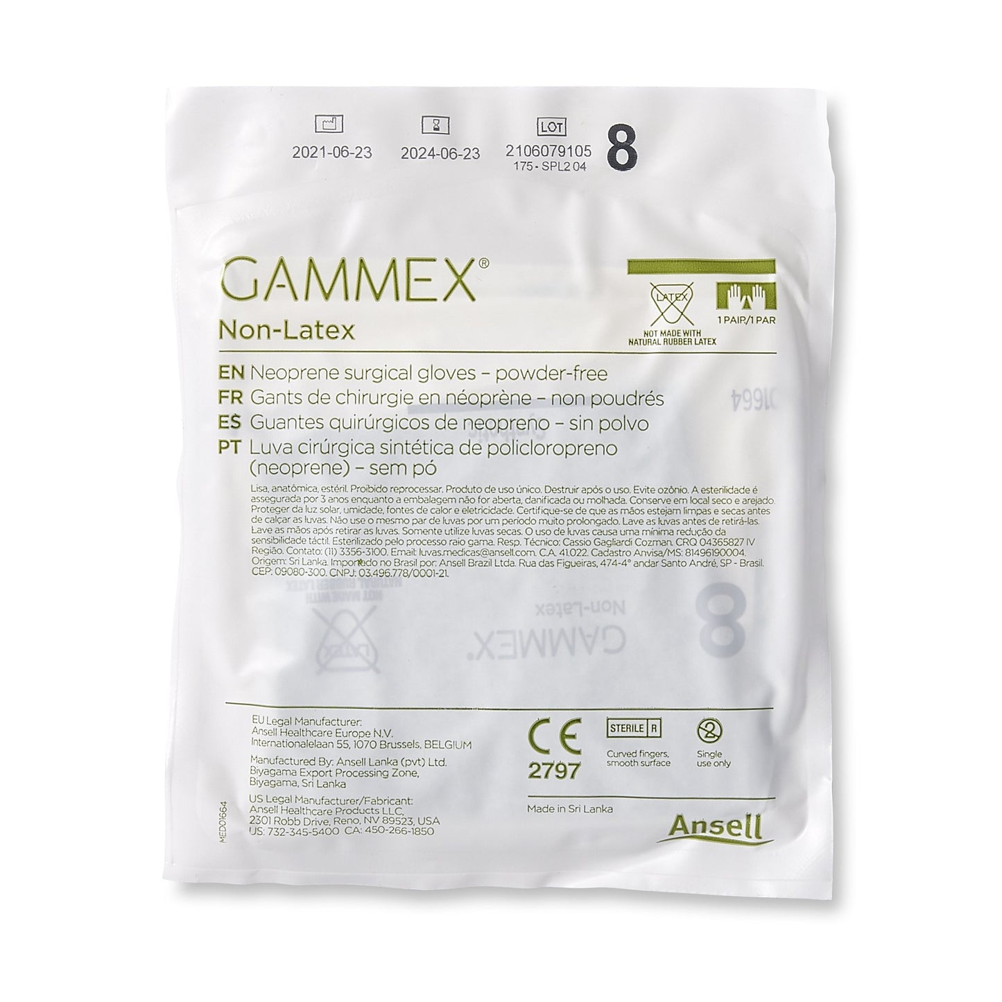 GAMMEX® Non-Latex Surgical Glove Size 8 Sterile Polyisoprene Standard Cuff Length Micro-Textured Green Chemo Tested (364347_BX)