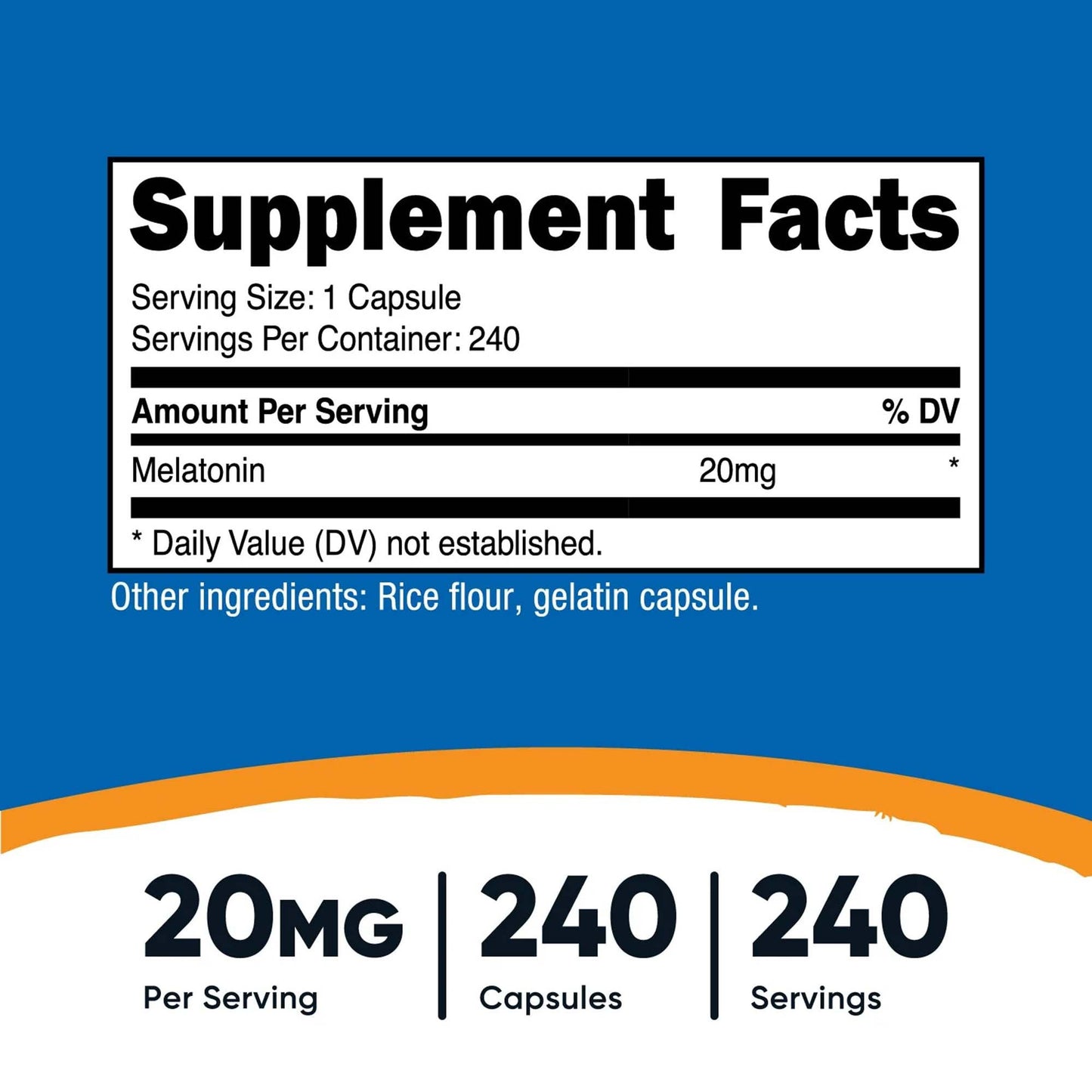 nutricost® Dietary Supplement Melatonin 20 mg Strength Capsule 240 Per Bottle (1270276_BT)