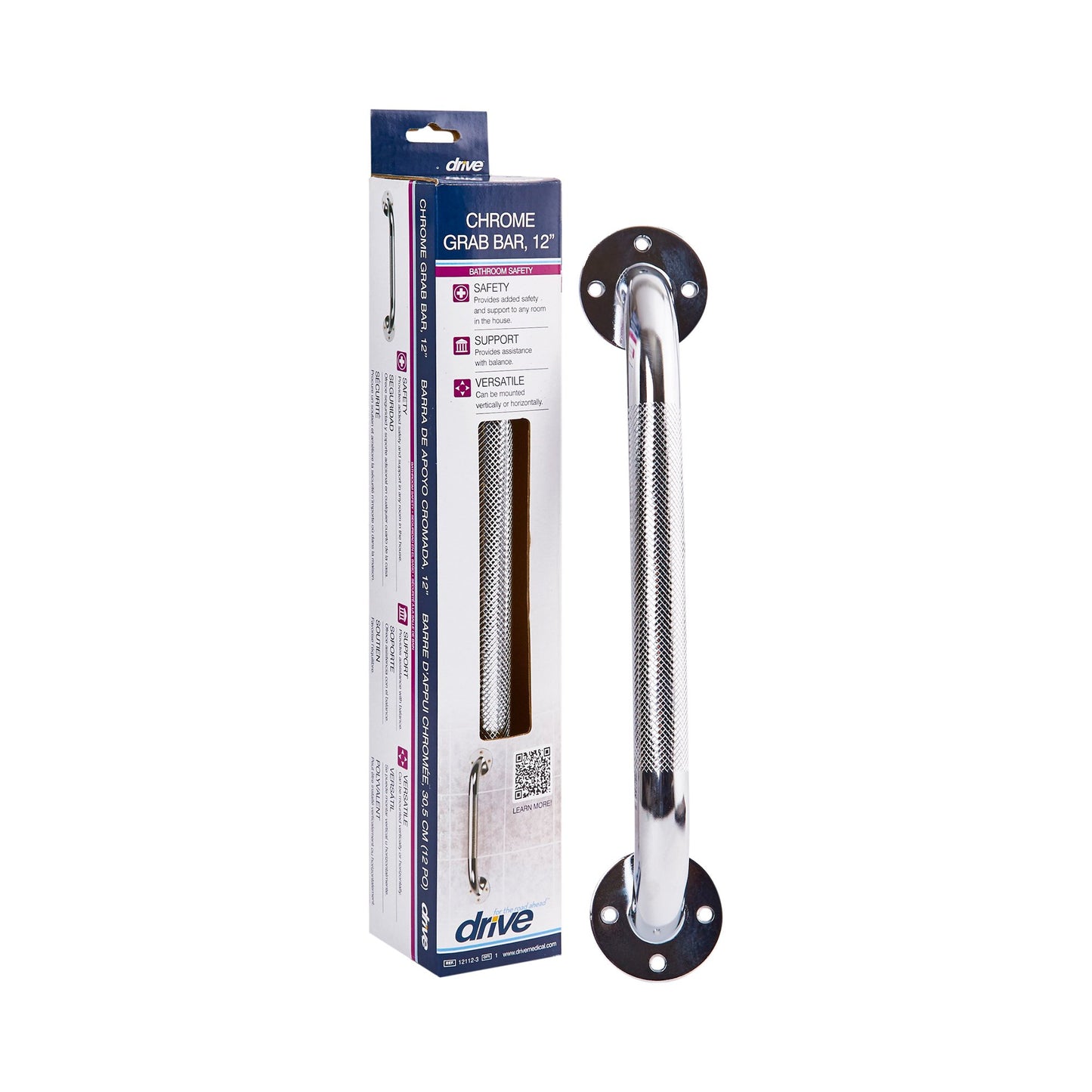 drive™ Wall Grab Bar Chrome Finish Knurled Steel (721883_BX)