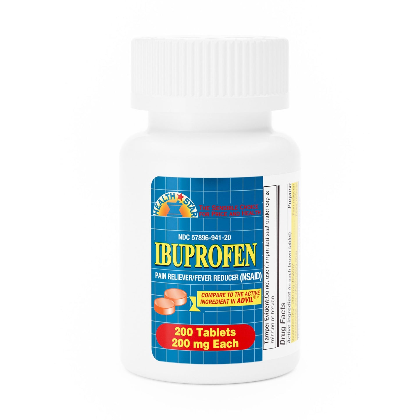 HEALTHSTAR® Pain Relief 200 mg Strength Ibuprofen Tablet 200 per Bottle (1150850_BT)