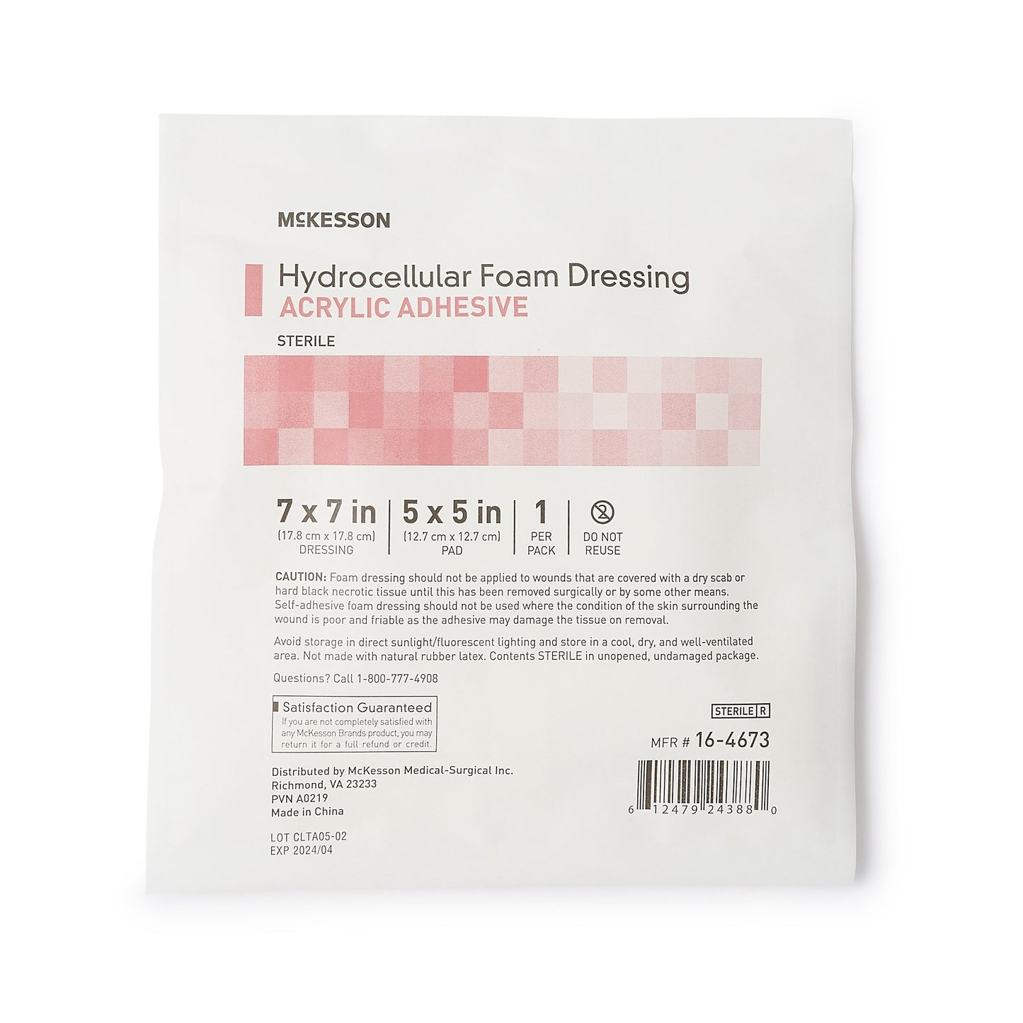 McKesson Foam Dressing 7 X 7 Inch With Border Film Backing Acrylic Adhesive Square Sterile (1138301_CS)