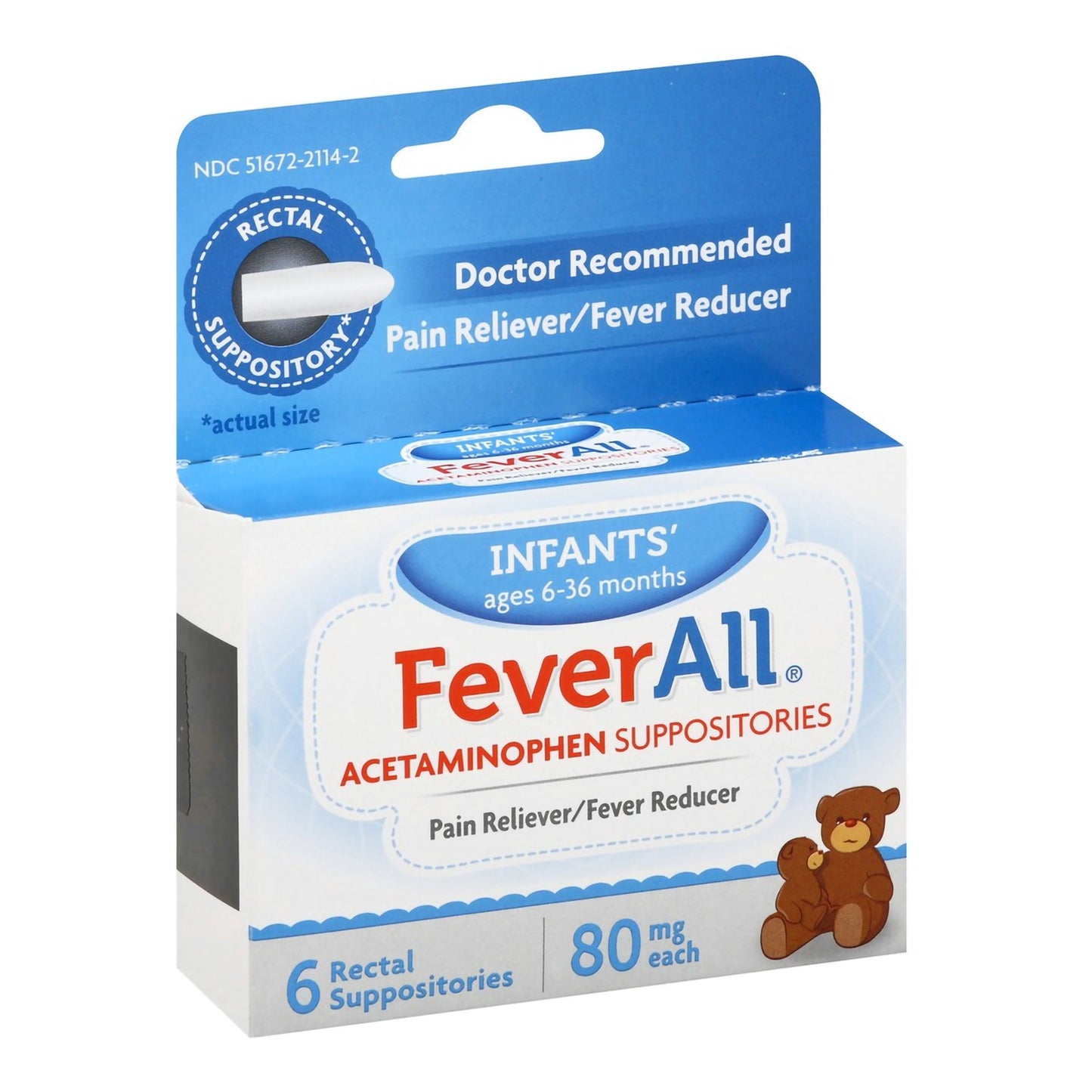 FeverAll® Infants' Pain Relief 80 mg Strength Acetaminophen Rectal Suppository 6 per Box (928933_BX)
