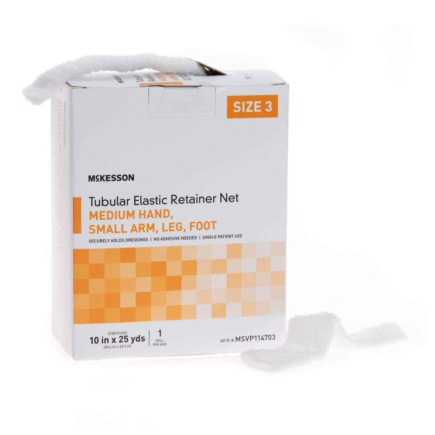 McKesson Elastic Net Retainer Dressing Tubular Elastic 10 Inch X 25 Yard (25.4 cm X 22.9 m) Size 3 White Medium Hand / Small Arm / Leg / Foot NonSterile (1113347_CS)