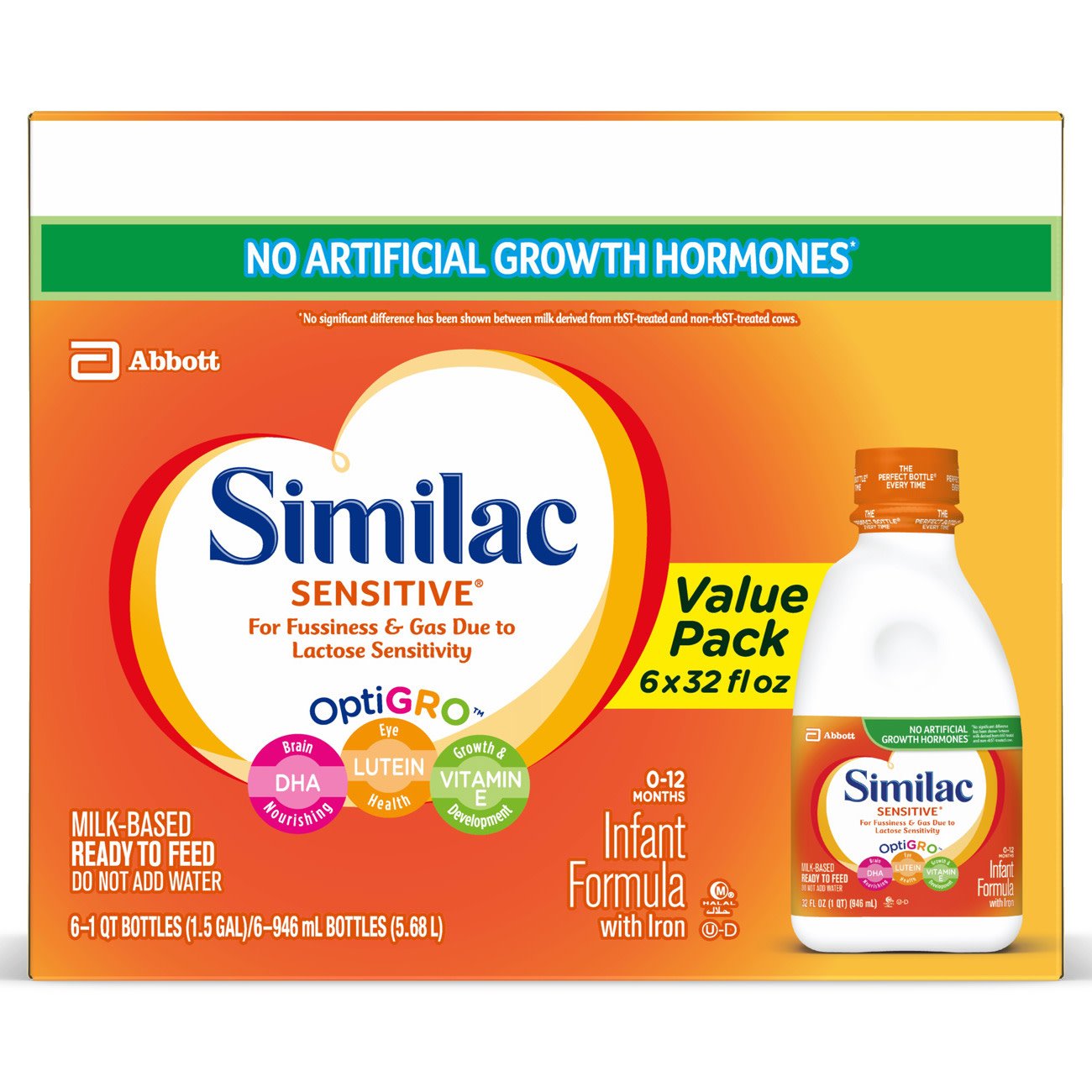 Similac Sensitive® Infant Formula Unflavored 32 oz. Bottle Liquid Iron Lactose Sensitivity (746699_EA)