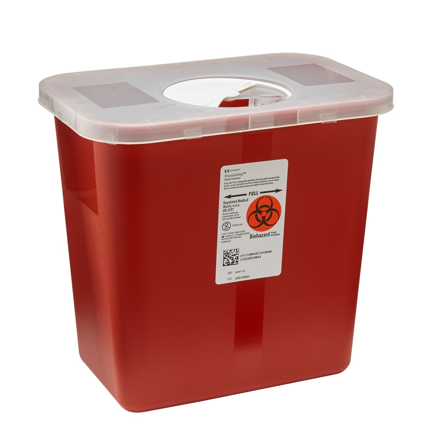 SharpSafety™ Sharps Container Red Base 10 H X 10-1/2 W X 7-1/4 D Inch Vertical Entry 2 Gallon (138112_EA)