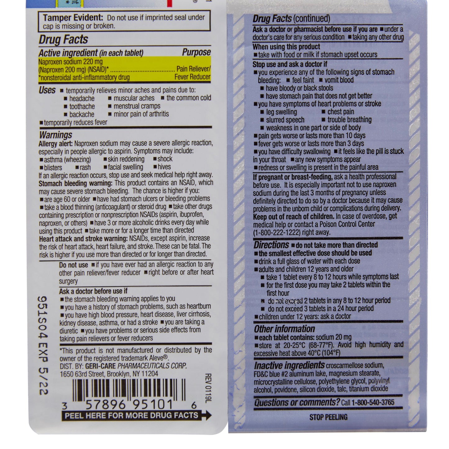 McKesson Brand Pain Relief 220 mg Strength Naproxen Sodium Tablet 100 per Bottle (866981_CS)