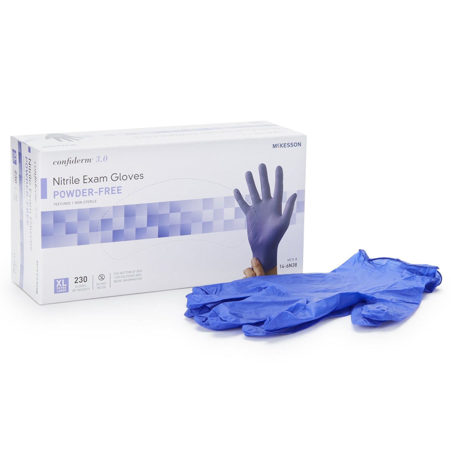 McKesson Confiderm® 3.0 Exam Glove X-Large NonSterile Nitrile Standard Cuff Length Textured Fingertips Blue Not Rated (957804_BX)