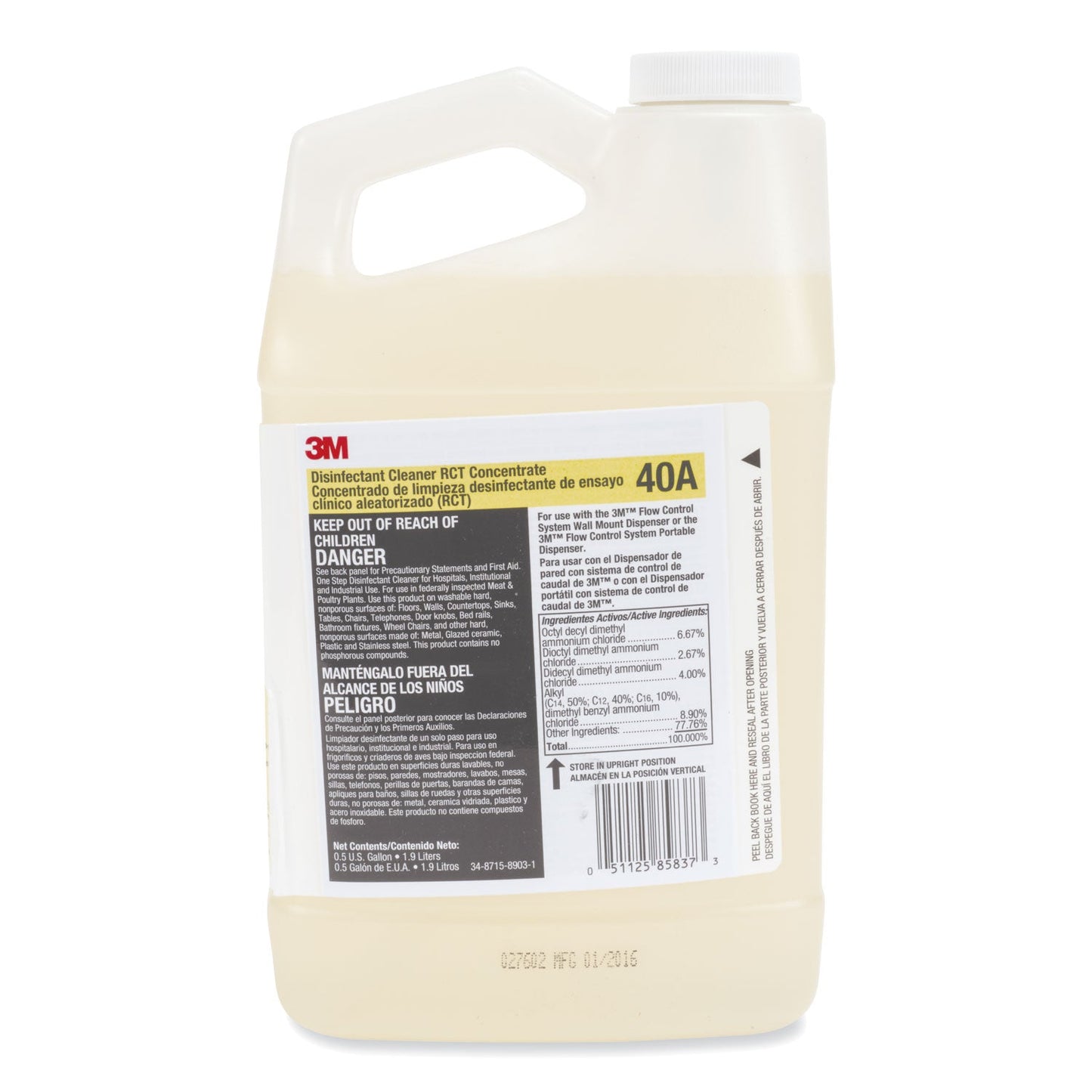 3M Disinfectant Cleaner RCT Concentrate, 0.5 gal Bottle, Fragrance-Free, 4/Carton (MMM40A)